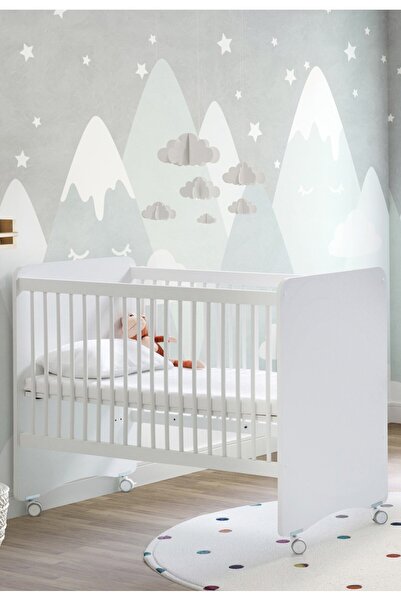 Babywhen Tekerlekli Anne Yanı Kademeli Bebek Beşiği - Bebek Yatağı - Park Yatak - Beyaz - 60x120 Cm Bw1025