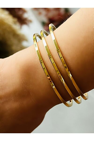 ACAR TAKI ZAYIF BİLEKLER İÇİN ÜÇLÜ KÜÇÜK BOY (BEBE BOY) ÇELİK AJDA BİLEZİK GOLD RENK 3 MM ACR1187