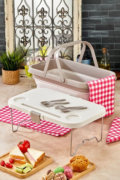 MHK Collection Folding Picnic Set |   Silicone Basket with Table 24 Lt Camping Bag