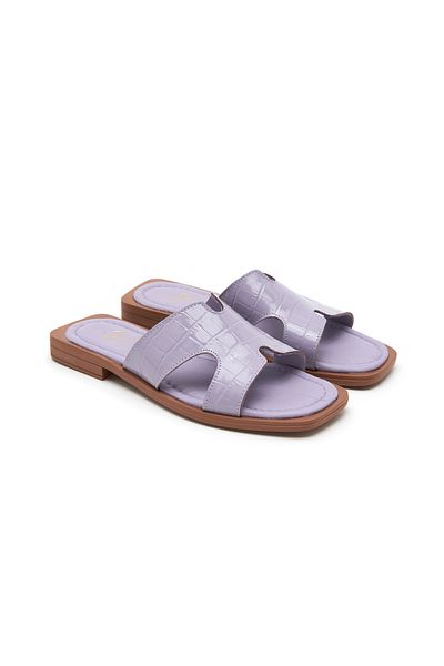Desa Women's Lilac Crocodile Printed Leather Slippers