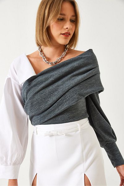 Bianco Lucci Pulover de damă cu mâneci de cămașă 60261098