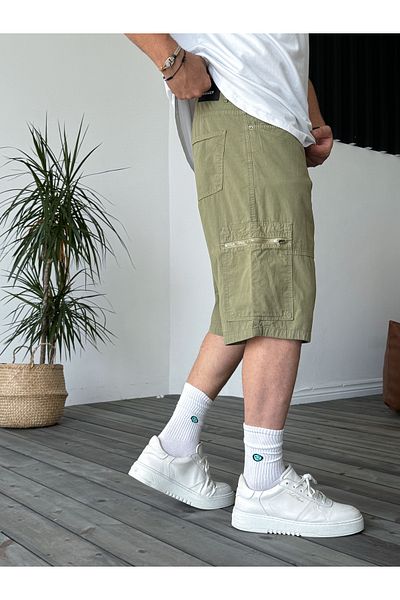BYBASICMAN Khaki Zipper Pocket Cargo Shorts B-3072