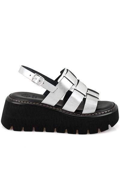Desa Women's Gray Wedge Sole Leather Sandals