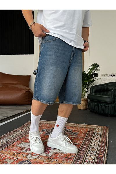 BYBASICMAN Dark Blue Pocket Detailed Washed Denim Shorts Df-2335/2336