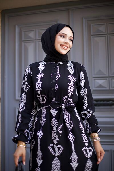 Sfg Life Moda Φόρεμα Viscose Hijab - Φούστα με λαιμόκοψη, κουμπιά και φύλλο