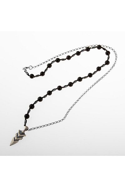 OSMANLI DOĞAL TAŞ Shungit-hematite Natural Stone Men's Silver Design Necklace