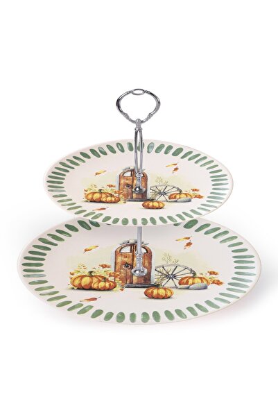 Keramika KERAMİKA 2 KATLI KURABİYELİK / SUNUMLUK BALKABAKLI