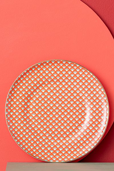 İSTANBUL PORSELEN Red Pomegranate Fine Bonnet Cake Plate - Istanbul Porcelain, 21 cm