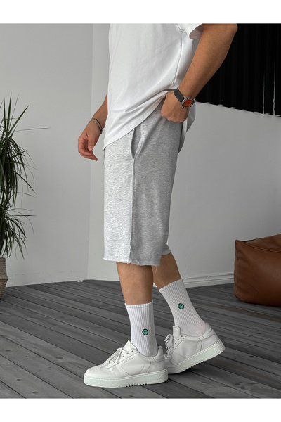 BYBASICMAN Açık Gri Kesik Paça Şort B-3011