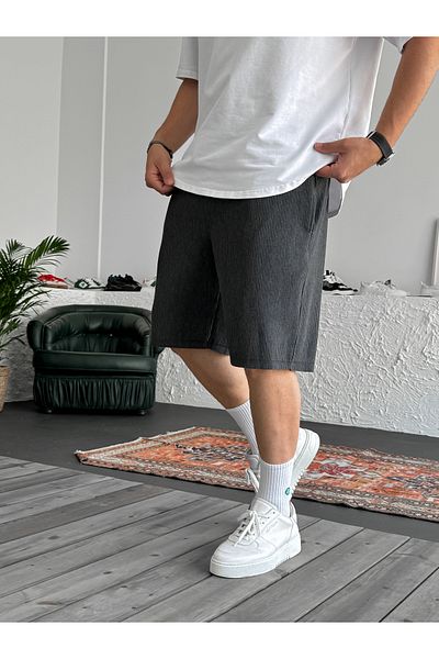 BYBASICMAN Anthracite Cut-Out Corded Shorts B-3016