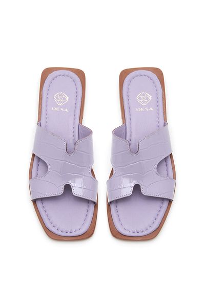 Desa Women's Lilac Crocodile Printed Leather Slippers