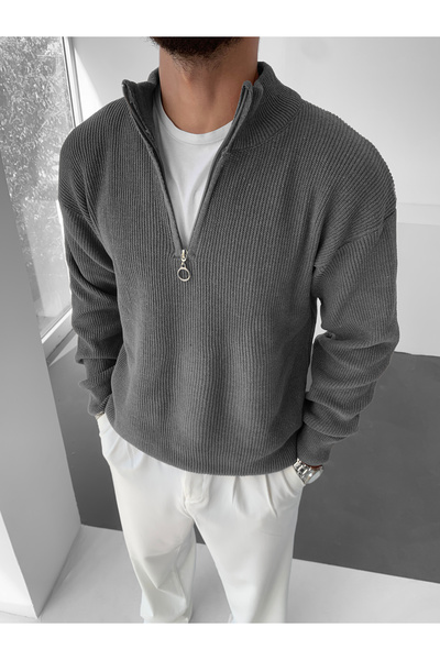 BUPPO Сірий трикотаж Салоніки Тканина Напівзастібка-блискавка Светр