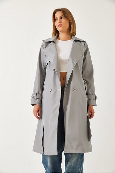 Bianco Lucci Дамски тренч с двуредно деколте и колан с джобове 5918 60261067