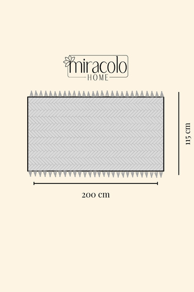 Miracolo Home Ekru Pamuklu 2'li Koltuk Örtüsü 115x200 Önden Saçaklı Çizgili Desenli