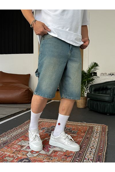 BYBASICMAN Blue Pocket Detailed Washed Denim Shorts Df-2335/2336