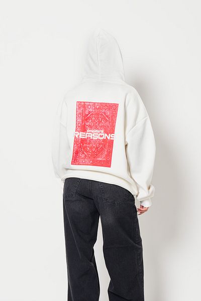 Bak Moda Virtual Tracks Printed Oversize Unisex Premium White Hoodie
