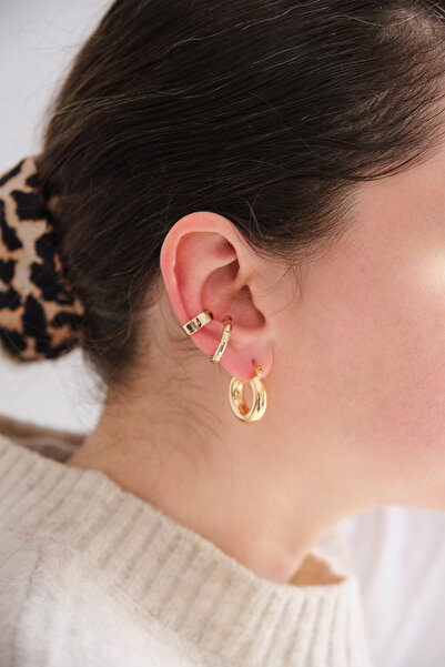 AURRARİ Kadın Gold Renk 2'li Cuff (Kıkırdak Küpe)