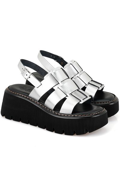 Desa Women's Gray Wedge Sole Leather Sandals