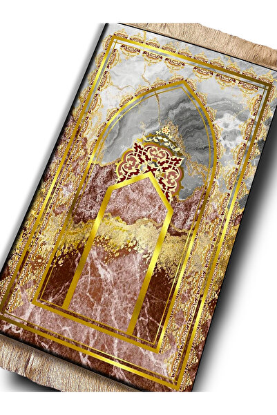 Carpetella Kadife Seccade Suni Deri Taban Katlanabilir Çeyizlik Lüks Mermer D...