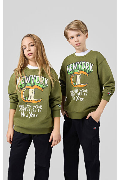 Champion Play With Graphics سويت شيرت برقبة دائرية للأطفال باللون الأخضر-3069...