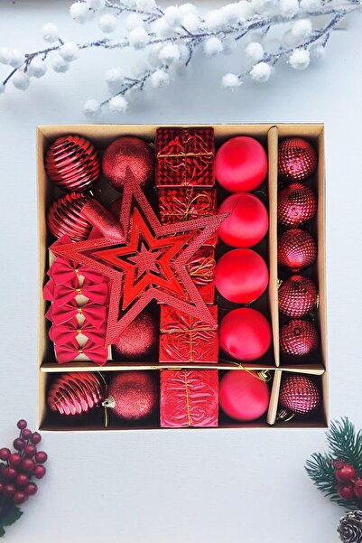 Patladı Gitti Christmas Pine Tree Ornament 30 Pieces Luxury Red Christmas Ornament