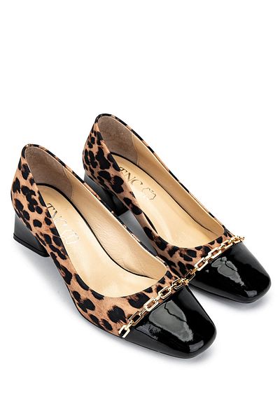 Tamer Tanca Women's Genuine Leather Leopard Heeled Shoes