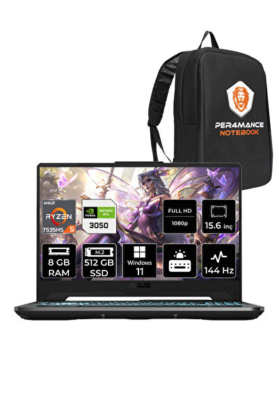 ASUS TUF Gaming A15 R5 7535HS 8GB 512GB SSD RTX3050/4GB 144Hz 15.6" FHD W11P HN048 & PER4 ÇANTA
