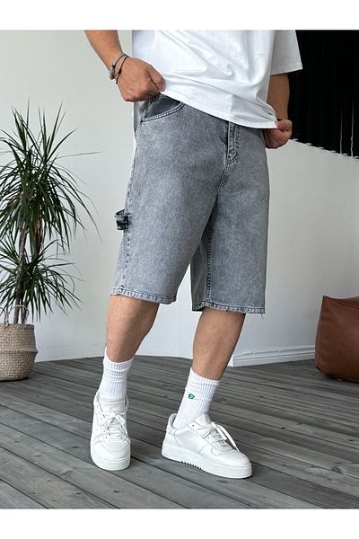 BYBASICMAN Gray Pocket Detailed Washed Denim Shorts Df-2335/2336
