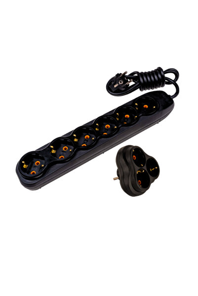 Nilson Siyah 6'lı Topraklı Grup Priz 2 Metre Quattro Golyat Hediyeli