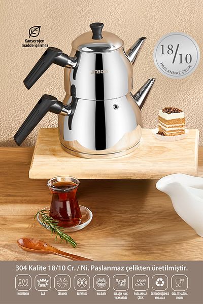 Amboss Copper 3 Piece Induction Compatible Stainless Steel Strainer Teapot Set