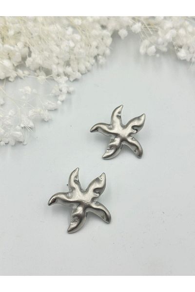 MyladyAccessoriess Starfish Patterned Matte Plate Earrings - Silver