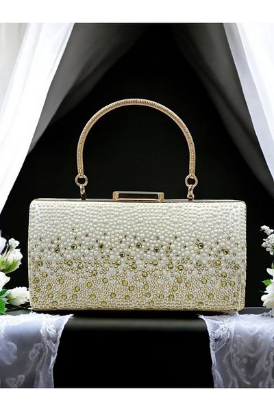 Gloriys Ayakkabı & Çanta Βραδινή τσάντα φορέματος C-214 Dmc Mother of Pearl-gold Drop Stone