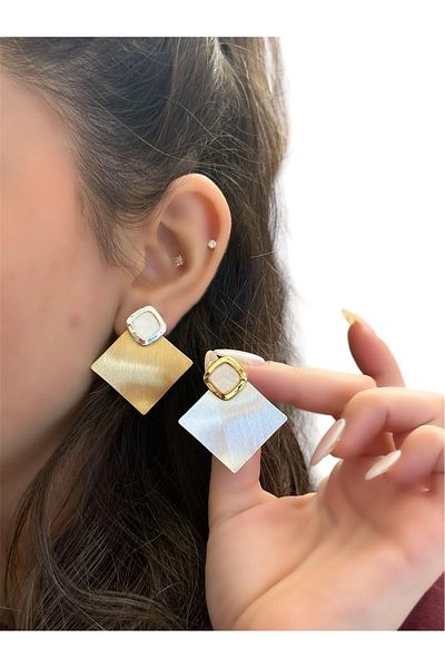 MyladyAccessoriess Geometric Earrings Gold - Two Colors Detailed Matte Plate
