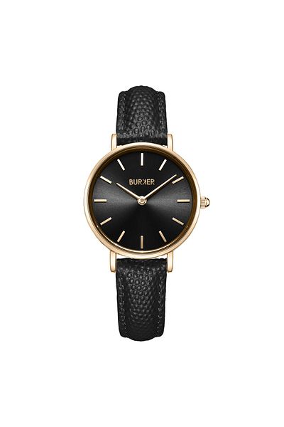 Burker Damenuhr Ruby Petite Schwarz Schwarz Leder