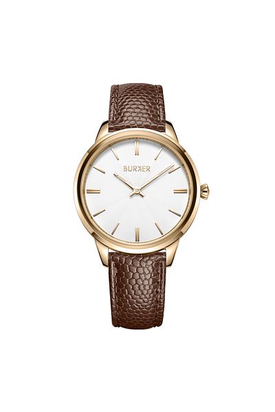Burker Damenuhr Emily Gold Braun Leder