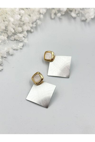 MyladyAccessoriess Geometric Earrings Gold - Two Colors Detailed Matte Plate