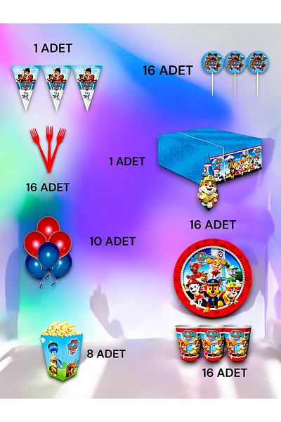 VibeHome Paw Patrol Themed Luxury Set for 16 - Birthday Party and Fun Events