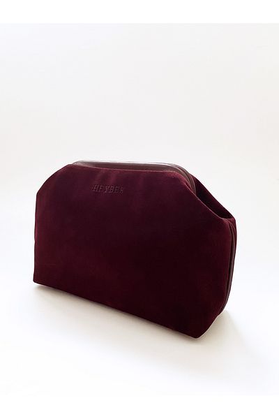 HEYBE'S Дамска чанта тип клъч Heybes от велур в цвят бордо и червено