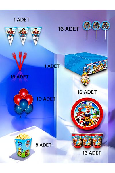 VibeHome Paw Patrol Themed Luxury Set for 16 - Birthday Party and Fun Events