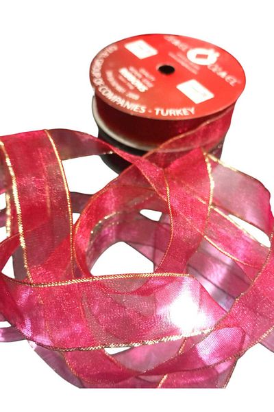 ÖZ-EL AŞ New Year's Red Glitter Chiffon Ribbon - Gift Package, 2 cm 5 Mt