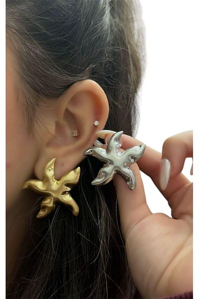 MyladyAccessoriess Starfish Patterned Matte Plate Earrings - Silver