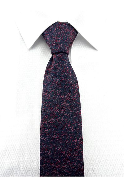 PİERRONİ Dark Navy Blue Burgundy Patterned Handkerchief Tie