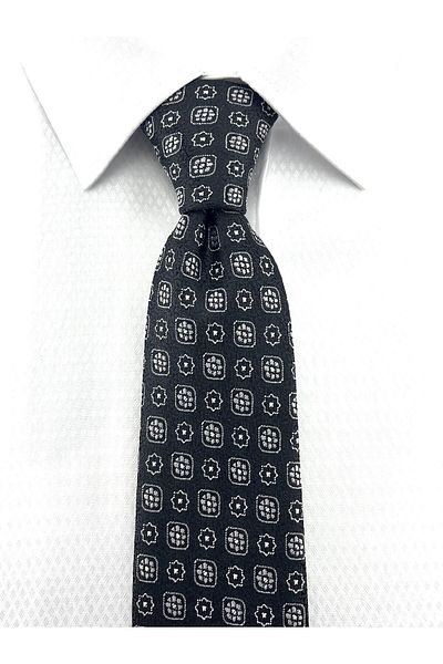 PİERRONİ Black and White Patterned Handkerchief Tie P0396