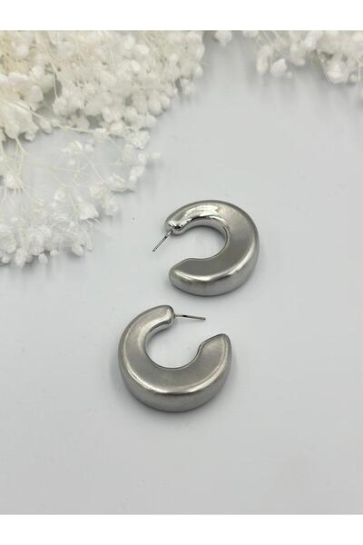 MyladyAccessoriess Mat Plaka Halka Küpe Gümüş