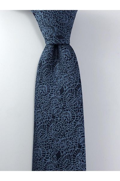 PİERRONİ Navy Blue Patterned Slim Tie