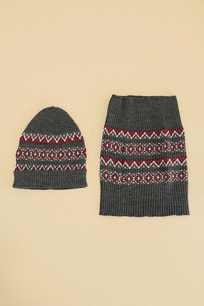 CHUBA Anthracite Children's Patterned Neck Collar Scarf and Beanie Set - Chkıds102