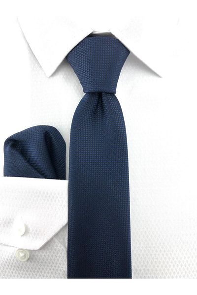 PİERRONİ Light Navy Blue Oxford Pattern Handkerchief Tie