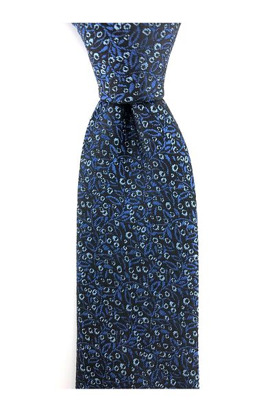 PİERRONİ Navy Blue Saks Blue Patterned Slim Tie