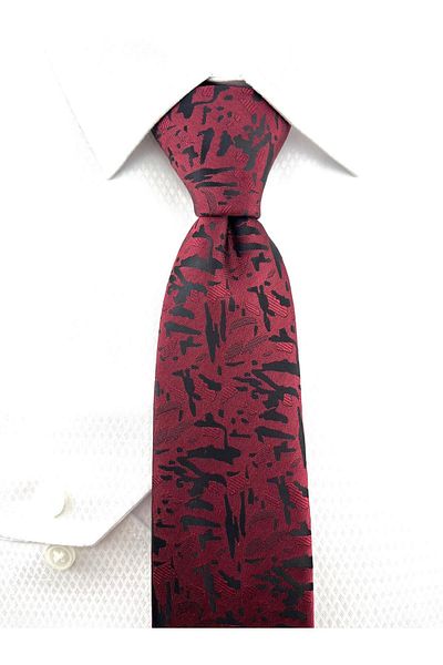 PİERRONİ Burgundy Black Patterned Tie