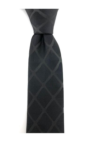 PİERRONİ Black Square Patterned Slim Tie